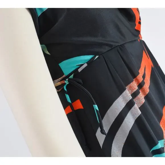 Vintage Black Maxi Dress with Red and Blue Accents - Picture 5 of 9